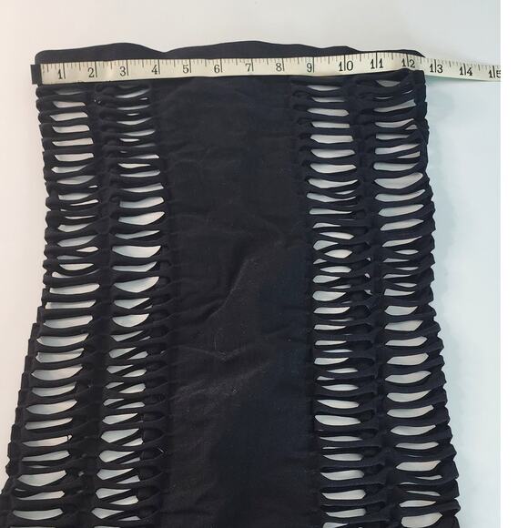Black Strapless Tube top Womens Cutout Slashed Sides Clubwear Stretchy Bodycon - Picture 3 of 4